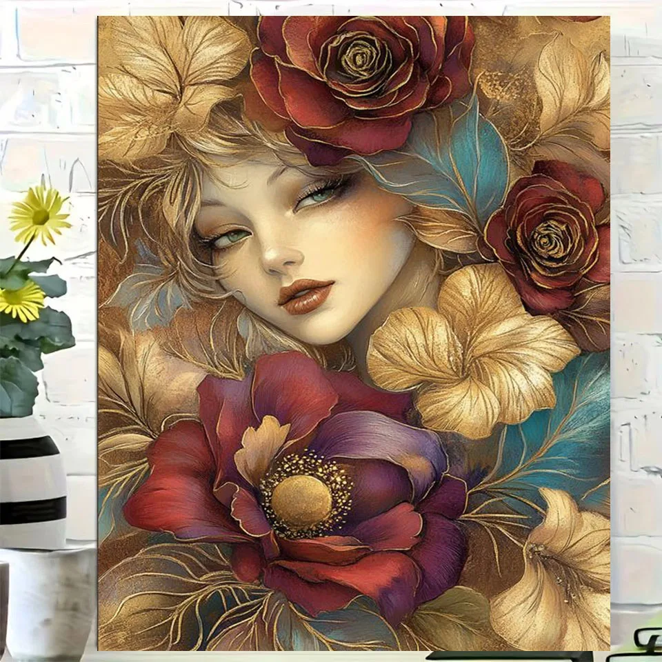 زهرة امرأة DIY الماس اللوحة الجديدة 2025 عبر غرزة فسيفساء الماس الفن التطريز بيع للمنزل ديكور هدية #5