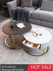 rock slab coffee table living room household round with drawers creative coffee table