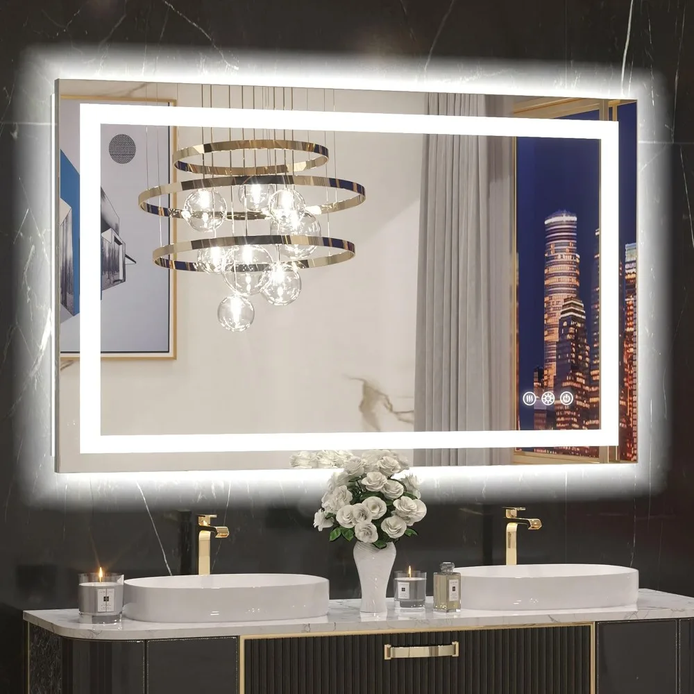 LED Bathroom Mirror with Lights 40x24 Inch Frontlit & Backlit Lighted Vanity Mirror Anti Fog Stepless Dimmable