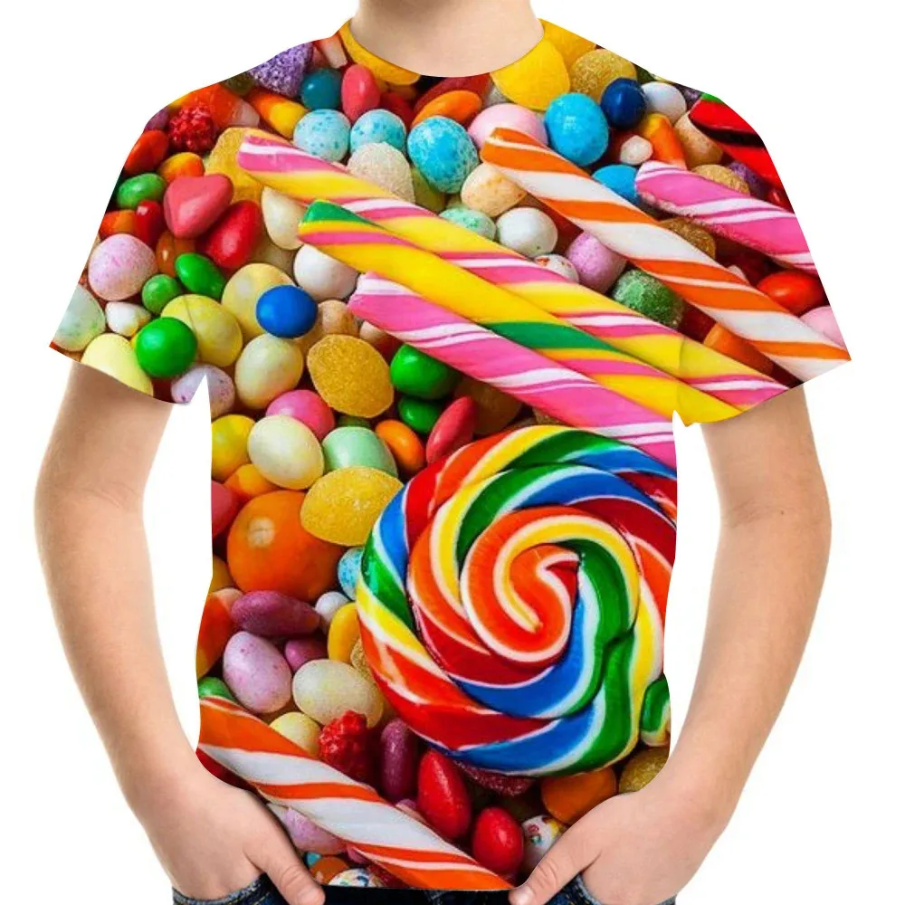 Children's Clothing T-Shirt for Girls Short Sleeve Boy Child Tee Tops Colorful Candy 3D Print Casual O-Neck Kids Summer Clothes