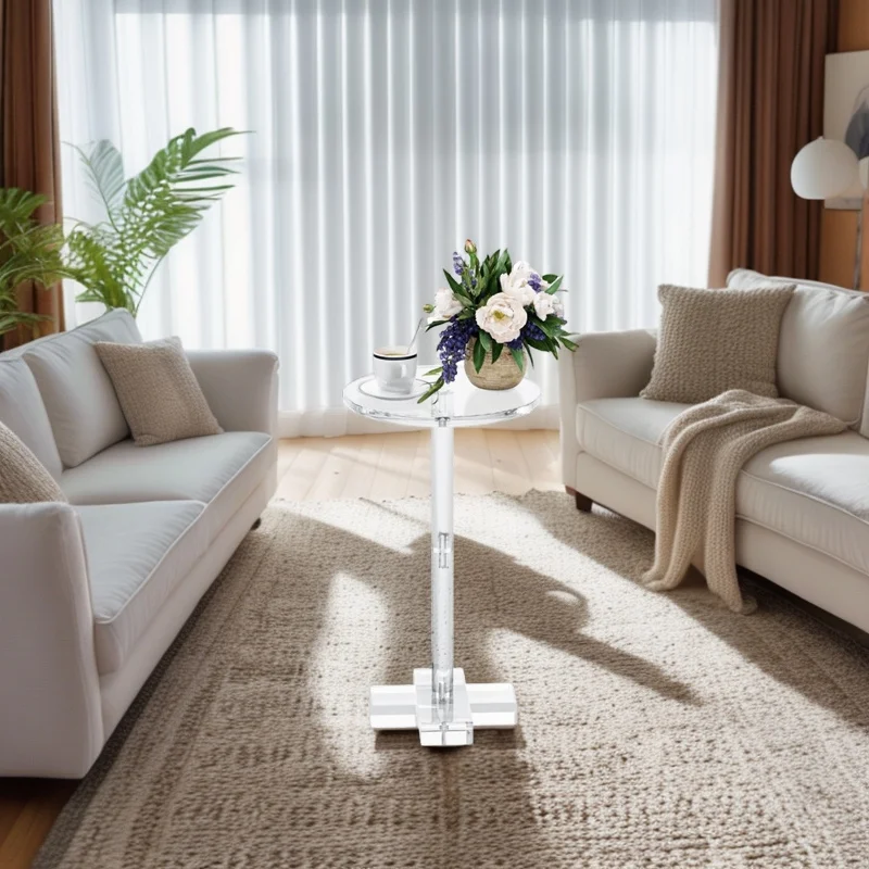 Acrylic side table for the living room, small space beverage table, transparent acrylic round side table
