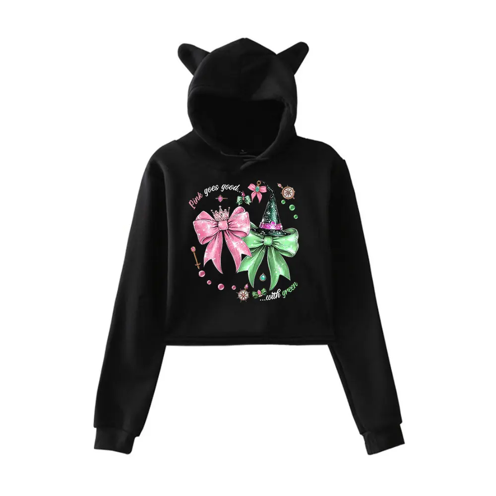 

Wicked Pink Goes Good With Green Defy Gravity Vintage 90s Streetwear Hoodie Merch Hoodie Sweatshirts for Girl Cat Ear Crop women