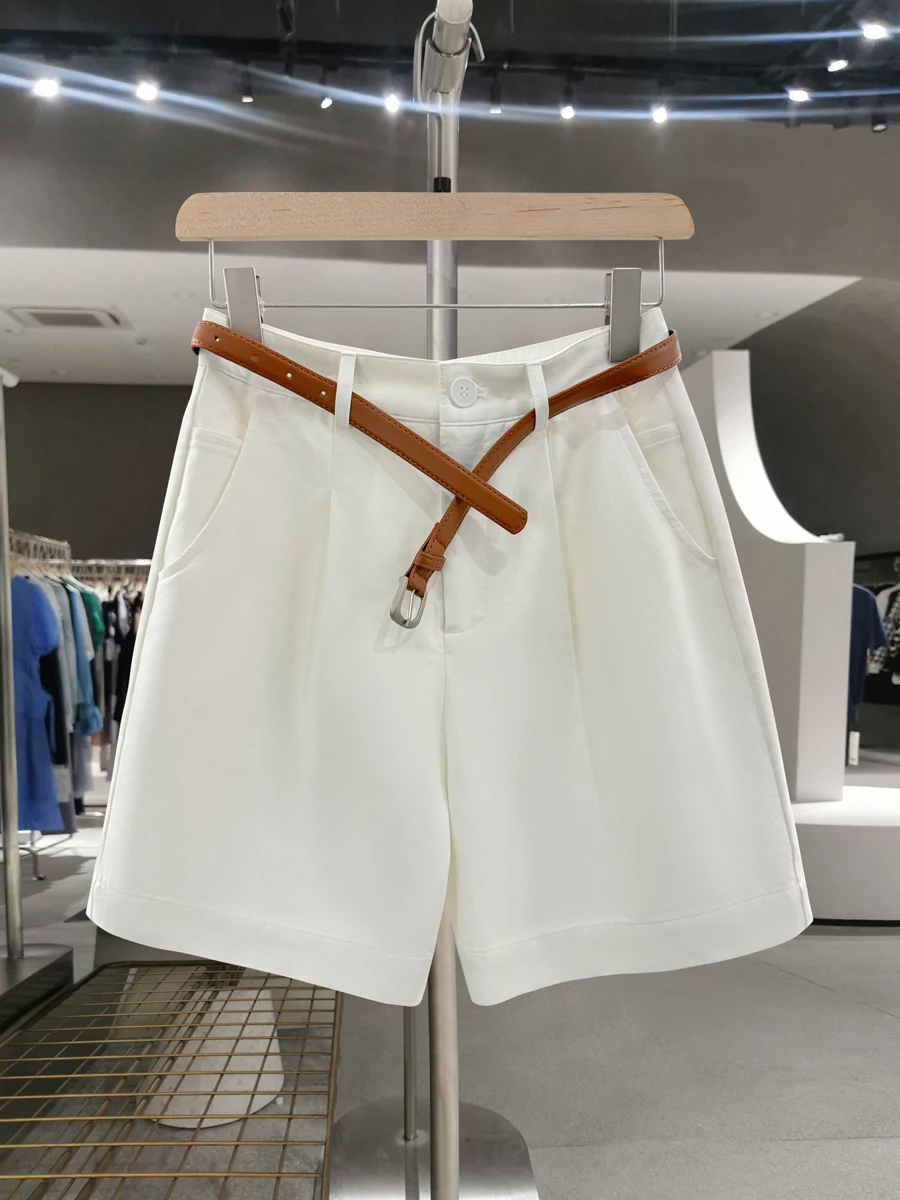 

Белые широкие брюки Sli для женщин, лето 2025, новые, свободные, прямые, тонкие, укороченные, с высокой талией, прямые брюки-шорты