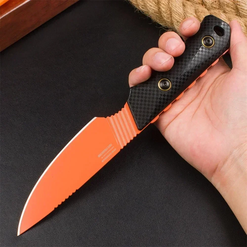 BM 15600OR Raghorn Fixed Knife D2 Stonewash Drop Point Blade, Nylon Glass Fiber Handle, Boltaron Sheath Camping Hunting EDC Tool