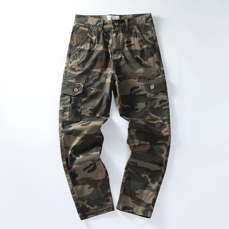 KSTUN 2026 Men's Camo Cargo Pants, Stretch Slim Straight Leg Casual Work Trousers with Multi Pockets, Outdoor Hiking Pants