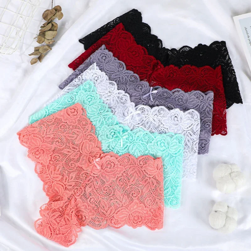 Sexy Women Floral Lace Panties Perspective Underwear V Waist Solid Color Underpants Female Breathable Intimates Lingerie image 2