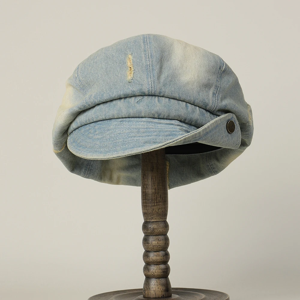 Octagonal Cap Denim Women Newsboy Hat Casual Sun Protection Accessory For Spring Outdoor Painter Casual