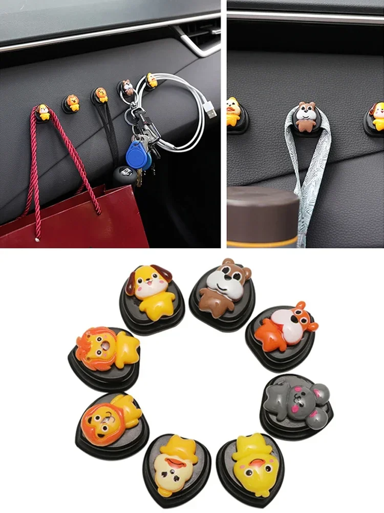 Car Mini Cartoon Hooks Cute Animal Hidden Decoration Clip Automobile Interior Organizer Holder Durable Paste Type Small Hook