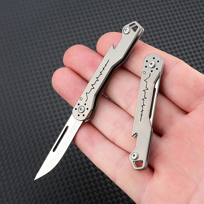 NEW Titanium Heart Sharp Titanium Alloy Mini Folding Knife with Bottle Opener, Portable Keychain, Unpacking, and Delivery Knife