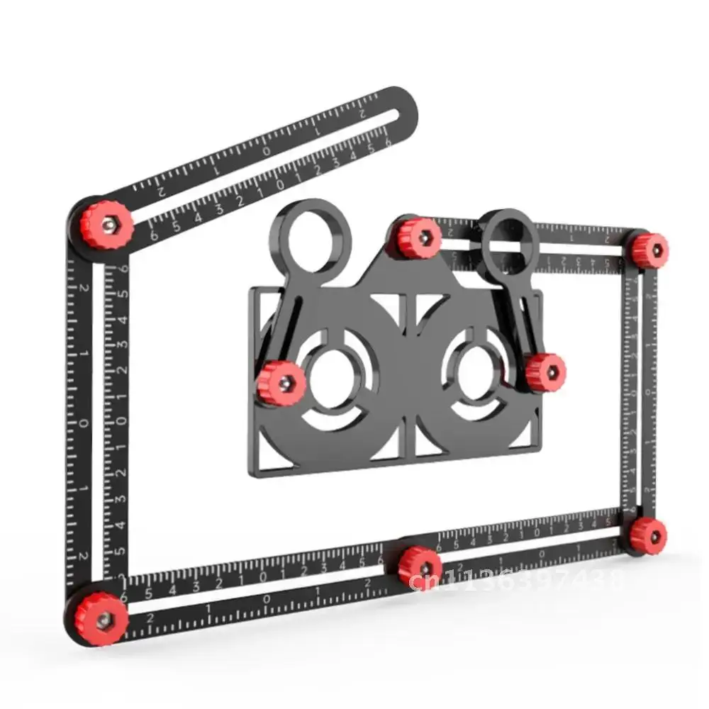 Buscador de regla de ángulo de aleación, multipliegue Regla de medición, plantilla de molde perforado, localizador de guía de taladro, localizador de guía de taladro de agujero de azulejo