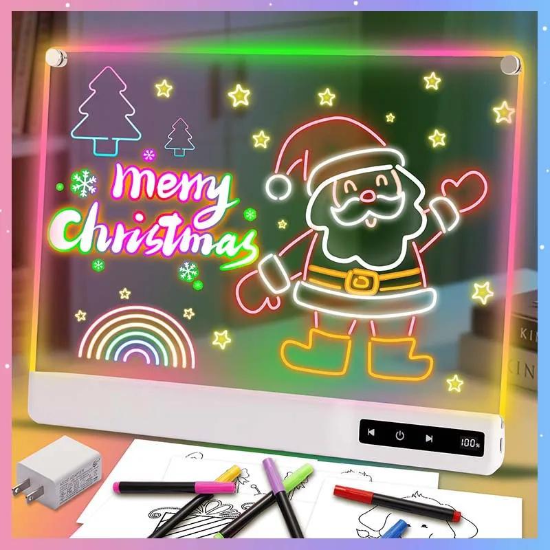 Acrylic LED Writing Board Rechargeable RGB Erasable Glowing Message Board Colorful Night Light Home Office Desk Drawing Board