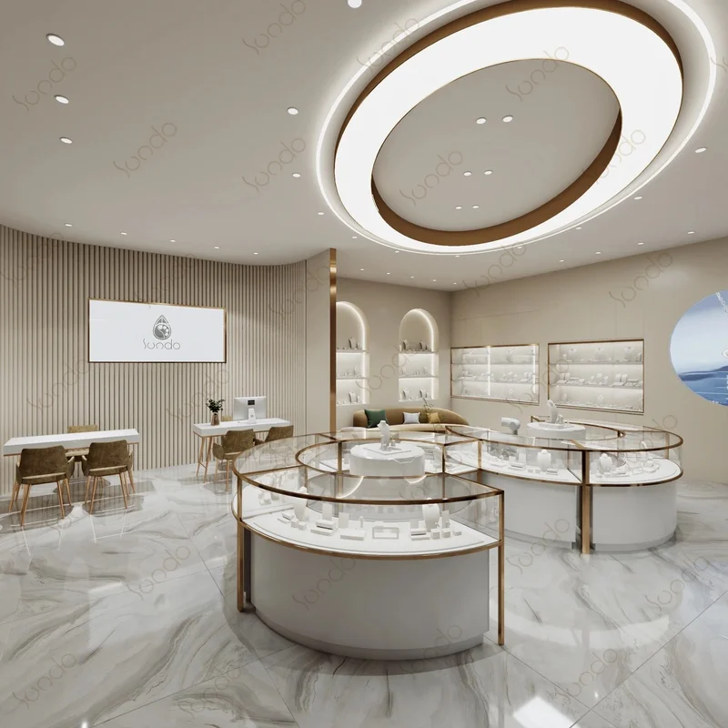 custom.Sundo Guangzhou Gold Jewelry Display Cabinets with LED Strip Lights Waterproof & Eco-Friendly Duty Shop Showcase Dra