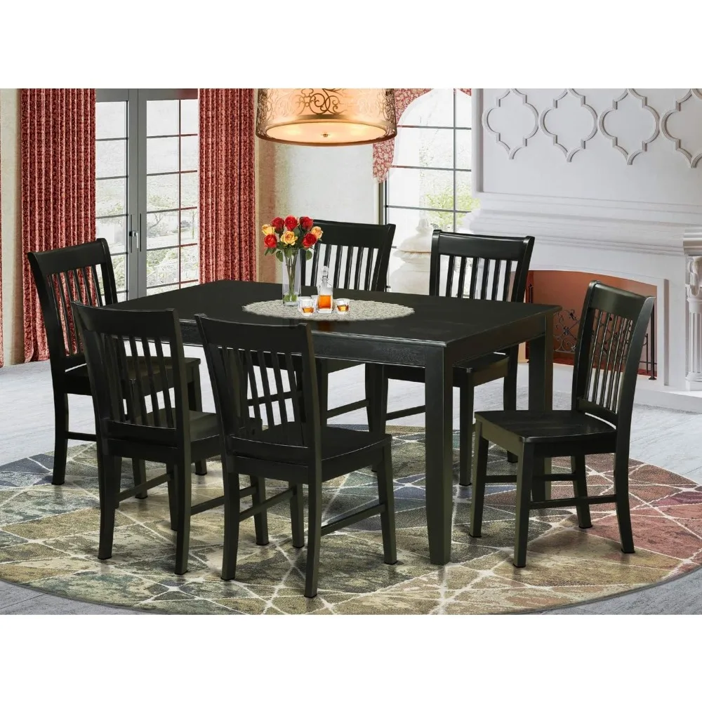 DUNO7-BLK-W 7-piece Kitchen Table and Chair Set - Rectangular Modern Kitchen Table with Solid Wood Seating dinning table