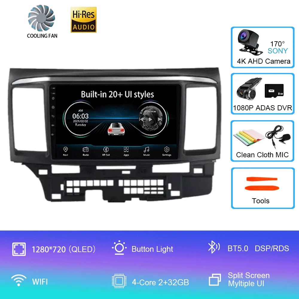 Voor MITSUBISHI LANCER 9 10 X 2008 2009 2010 2011 - 2016 9 inch Android 16 autoradio stereo audio GPS speler Carplay Auto scherm