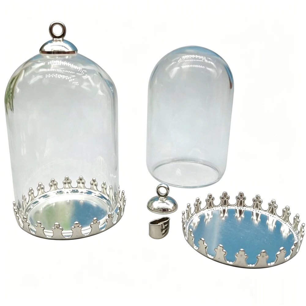 

5sets 38*25mm Hollow Tube Glass Jar With Setting Base Beads Cap Glass Vials Pendant Glass Bottle Jewelry Findings DIY