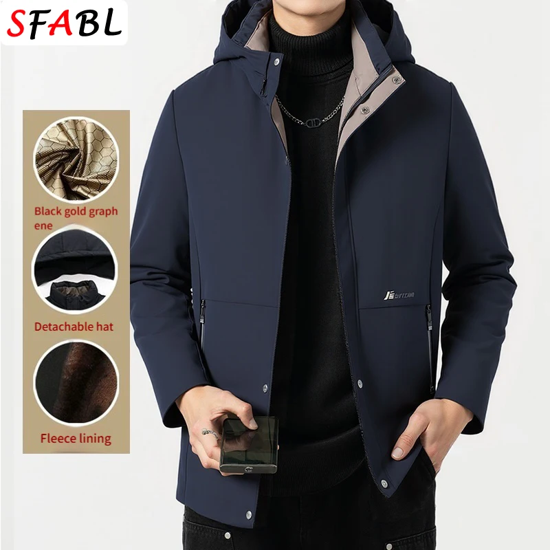 플리스 안감 스키 스노우 재킷 오버코트 보온 패딩 파카 남성 탈부착 후드 남성용 겨울 재킷 방풍 재킷 코트 남성