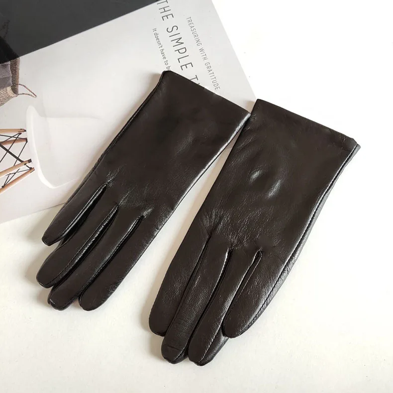 Colorful Leather Gloves Women Fashion Simple Style Velvet Lining Autumn Winter Warm Ladies Sheepskin Finger Gloves