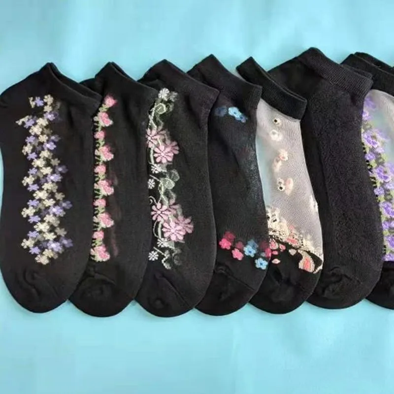 10 Pairm broider Serie reine Baumwolle Boden Seiden socken Herbst Winter Kristall Seide Socken Korea Eis Seide Karte schwangere Frauen Sommer