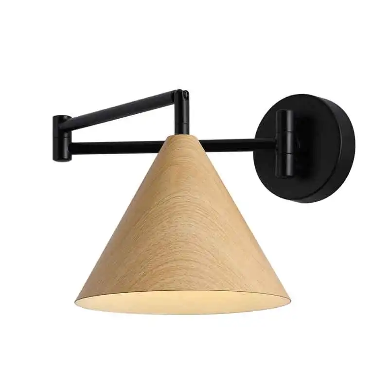 Nordic Wood Grain Rocker Arm Bedside Lamp Extendable Foldable Minimalist Design for Living Room Bedroom - Reading Light