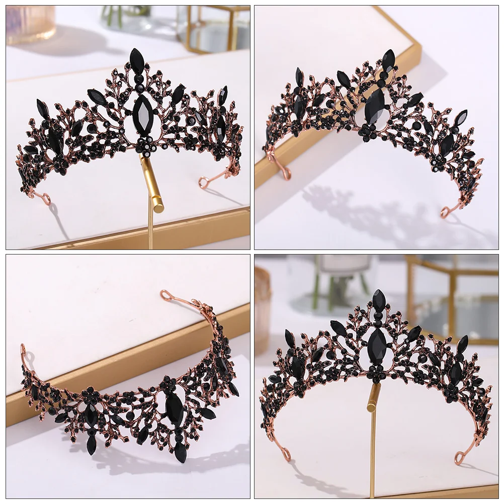 1 قطعة الباروك الأسود الزفاف العروس الشعر ديكور الزفاف غطاء الرأس النساء رئيس تيارا تاج حفلة تاج صور الدعامة اكسسوارات للشعر