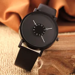 Popular New Concept Personality Reverse Pointer Women and Man Watch Version Simple Black White Couple Belt Quartz Wristwatch