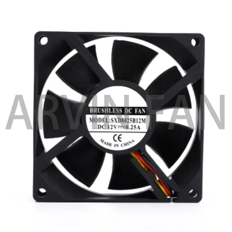 SXD8025B12M 80mm 12V Dual Ball Bearing Computer PC Cooling Fan,80X80X25mm 8025 0.27A 4000RPM 3 Wire 3-P 3pin High Speed Cooler