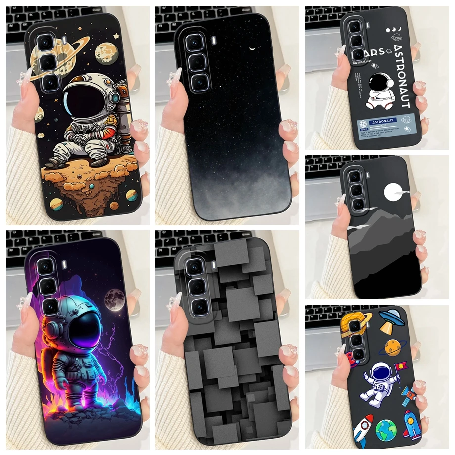 Soft Silicone TPU Matte Funda For Infinix Hot 50 Pro+ Hot50 Pro Plus Phone Case Back Cover Astronaut Moon Night Painted Bumper