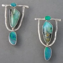 Boho Dangle Earrings for Women Indian Tribal Personality Natural Resin Stone Vintage Hanging Pendant Earrings Party Jewelry Gift