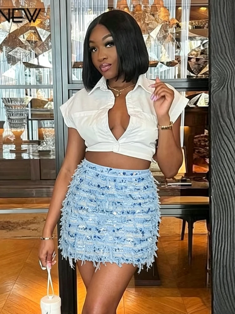 Sisterlinda Women Fashion Knit Tassel Skirts Panelled High Waist Patchwork A-line Mini Dress Girls Classic Street Trend Bottoms