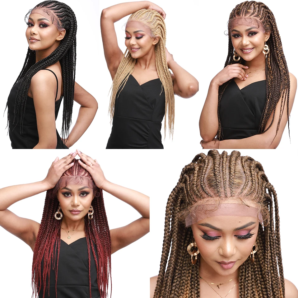 My-Lady Synthetic 27\'\' Braided Lace Front Wig Box Braids Wig For Black Women Straight Cornrow Braids Lace Wigs Frontal Afro Wigs