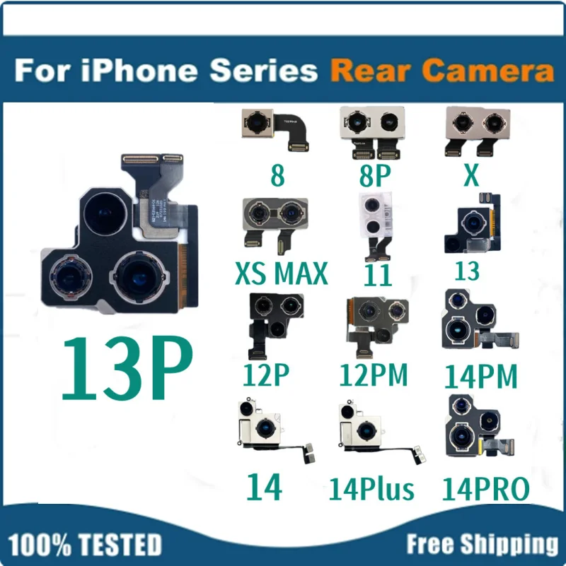 100% Tested Back Rear Camera for iphone X XS XR XS MAX 11 12PRO 13 14PLUS 14 PRO MAX Main Lens Flex Cable Camera module