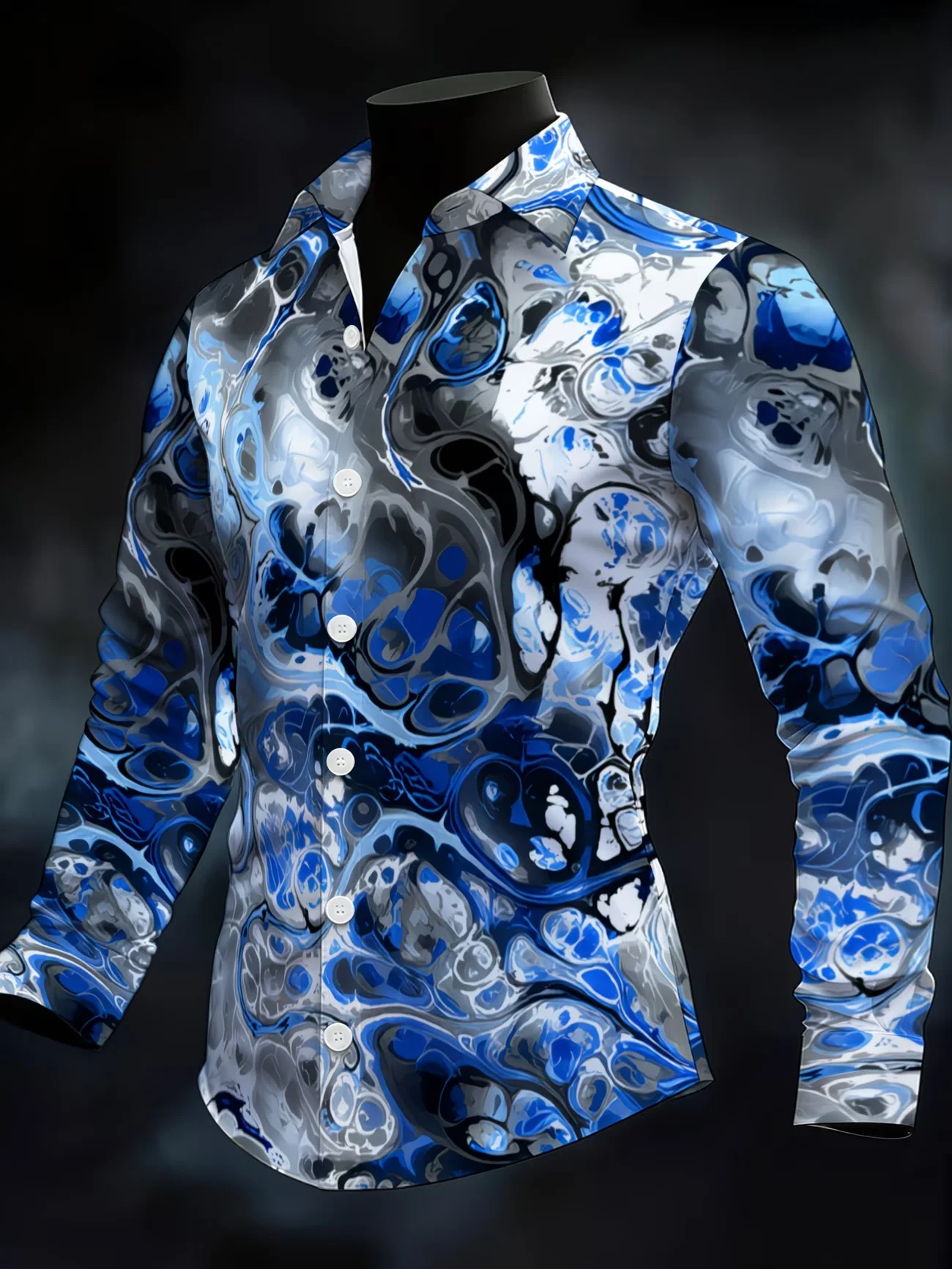 New Black Background Thorny Rose Print men's Long Sleeved Shirt Light Luxury Dark Style Business Casual Flower Shirt
