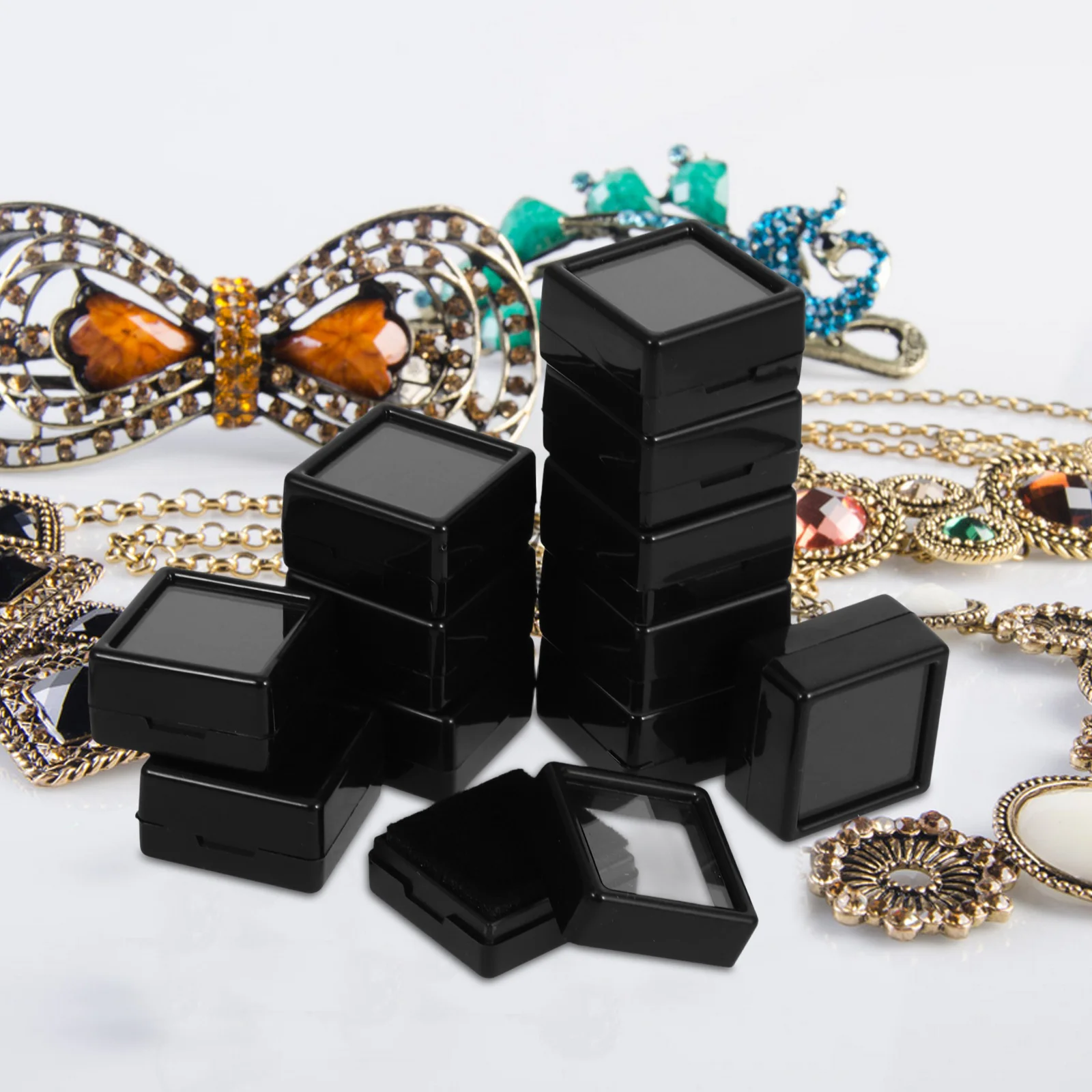 

12 шт., пластиковые коробки для хранения ювелирных изделий для дисплея драгоценных камней, прозрачное стекло, верхняя часть из АБС-пластика, чехол для коллекции камней, мини