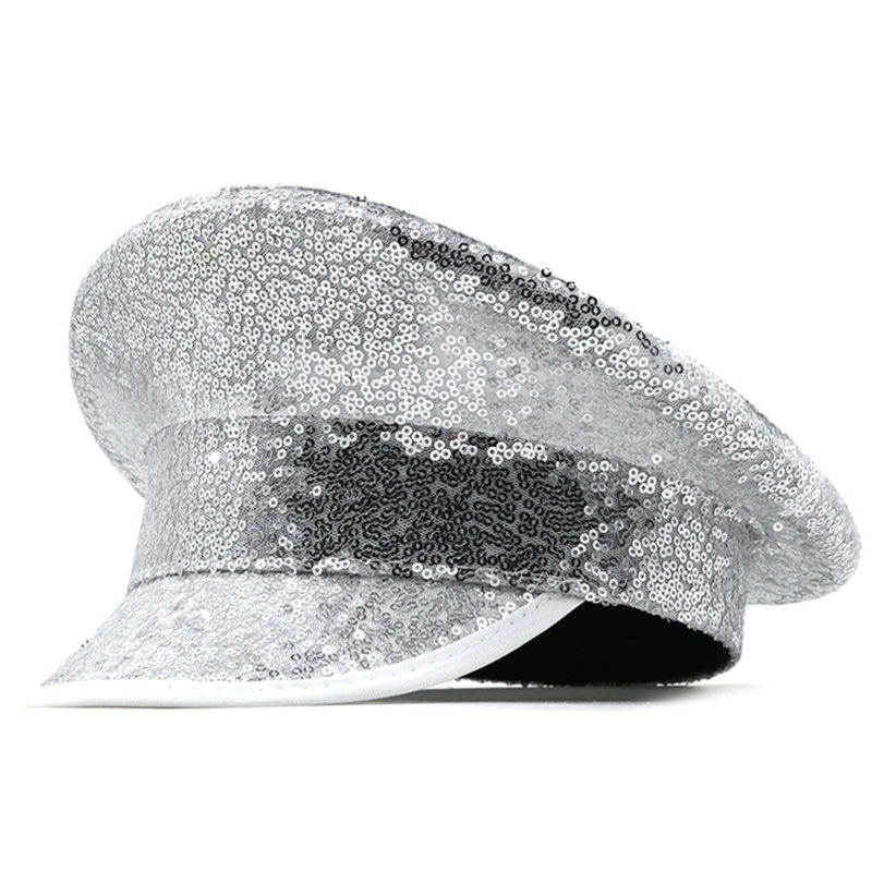 Sequins Captain Hat Mirrored  Hat for DISCO House Cocktail Parties Vacation  Mirrored for Comedian Actor