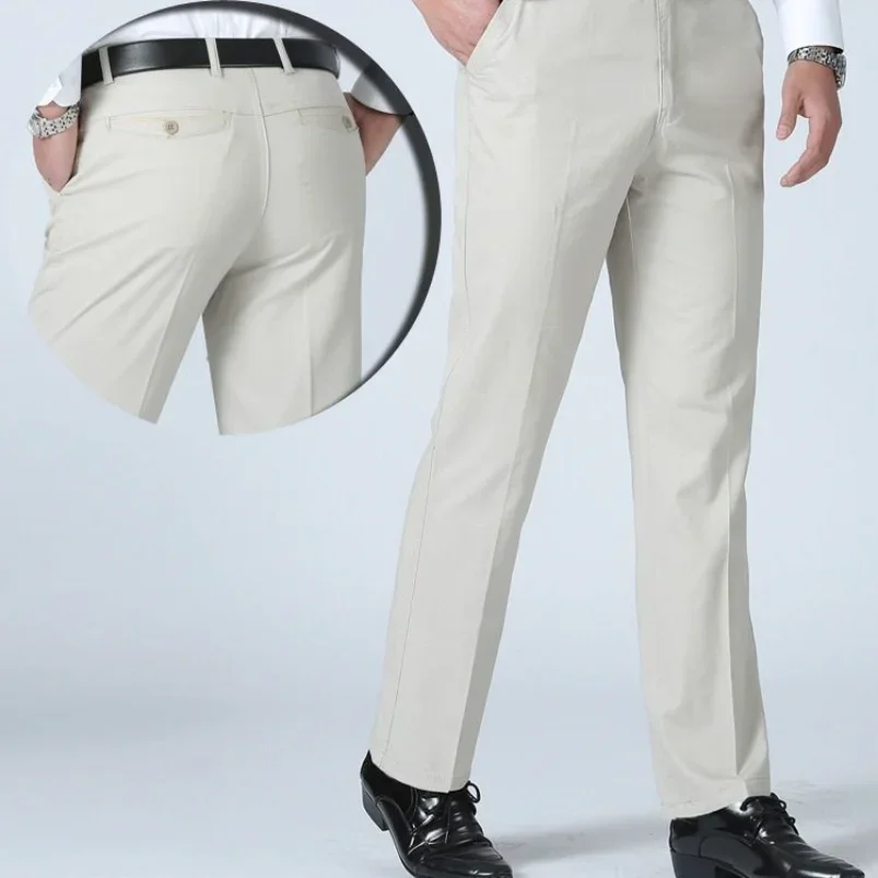 YYQWSJ-pantalones de traje informales finos para hombre, pantalones elásticos clásicos de algodón grueso, ropa de marca, moda de negocios, verano y