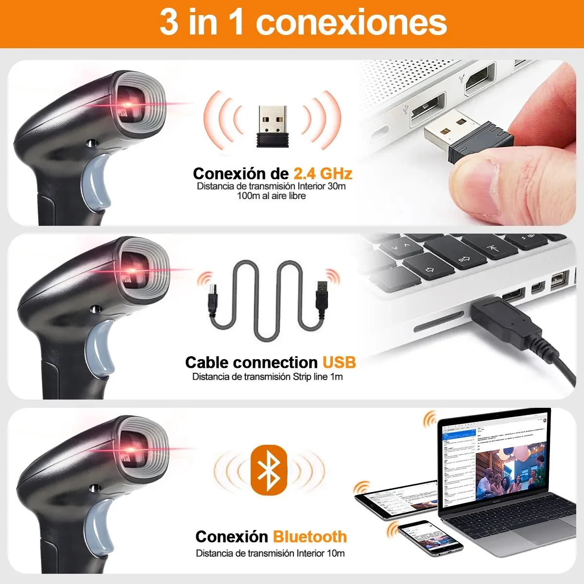 WHS-22 2D Barcode Scanner 2.4Ghz RF Wireless + for + USB QR Code Reader Type-C Charging High Quality Stock 1-Year Warranty