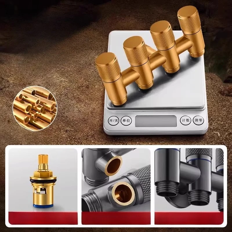 1pc 5-Way Angle Valve, One-Inlet Four-Outlet Faucet with Independent Control Valve, Four-Way Water Distribution Valve,
