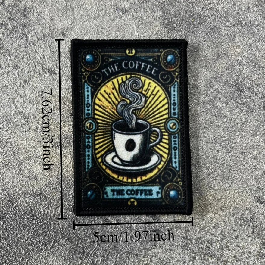 The Coffee Tactical Tarot Card Printed Hook Loop Backpack Sticker for Clothing Tactical Morale Badge Patches Military Armband