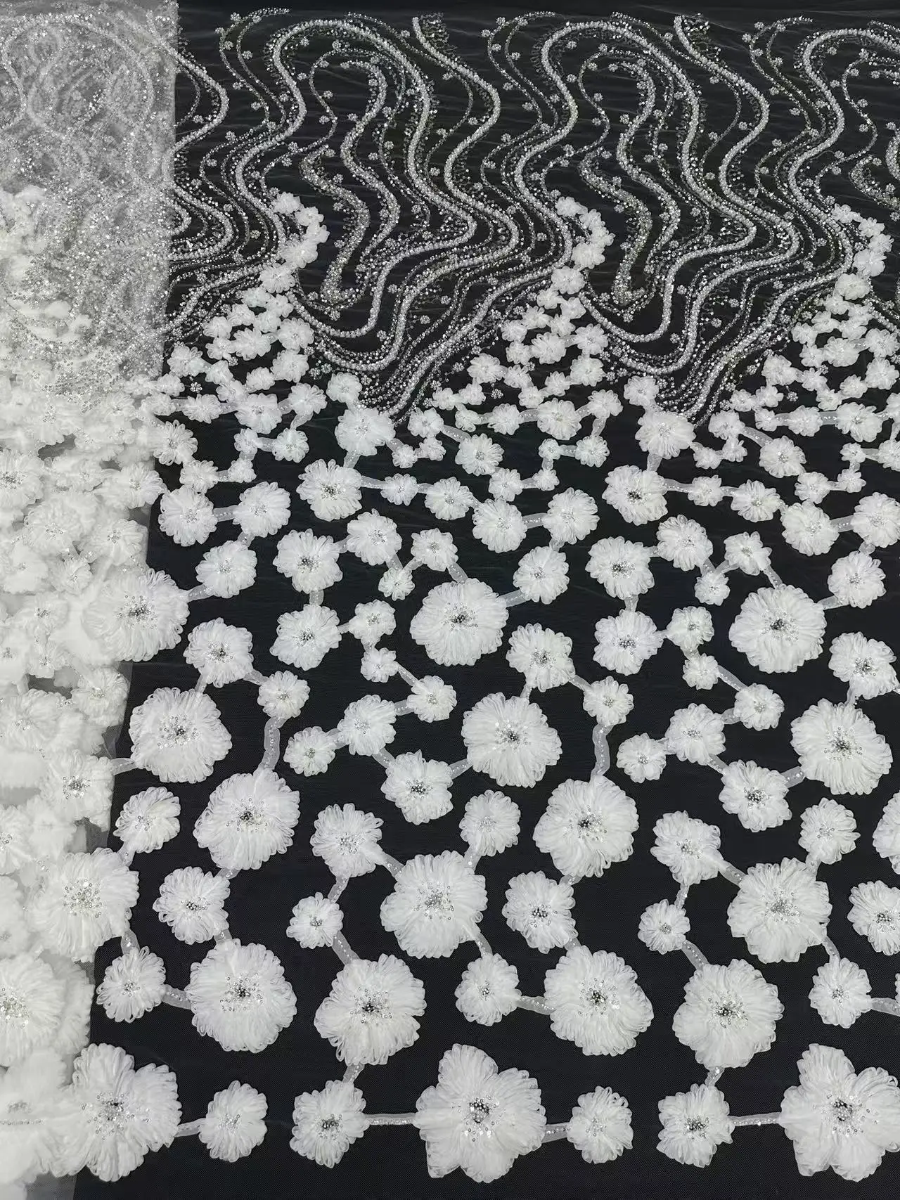 2026 Kain Tulle Putih Lembut Berkualitas Unggul Populer Mewah dengan Renda Batu untuk Gaun Pengantin Elegan NN9568_z