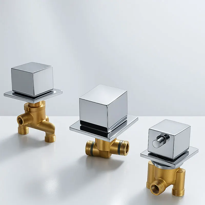 

2 3 Way Thermostatic Diverter Shower Mixer Tap Waterfall Bathtub Faucet Square One Piece 3 Knob Handles Bathroom Set