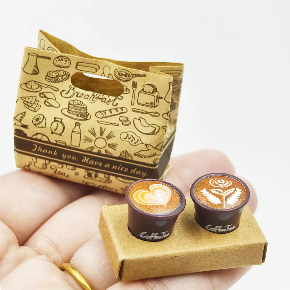 Kuhfell-Papier Backbeutel Kaffee/Tee-Set Modell, Kaffee-Mitnahmebeutel/Aufbewahrungsbeutel. Miniatur-Spielzeug! – Detail 1