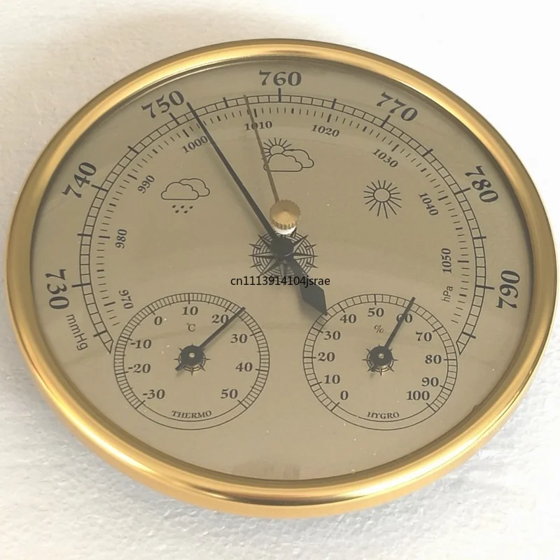For THB9392G 12.8CM Golden Ring Golden Dial 3 In 1 Weather Station Thermometer Hygrometer Barometer