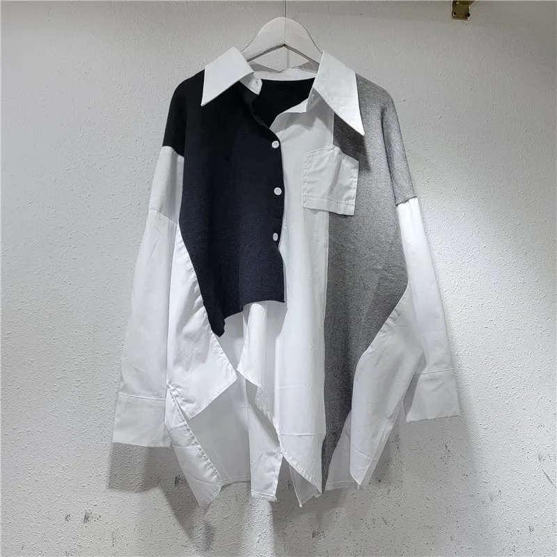 

SuperAen Fake Two-piece Shirt 2024 New Design Niche Stitched Shirt Spring and Autumn Loose Long Sleeve Top Women Shirt