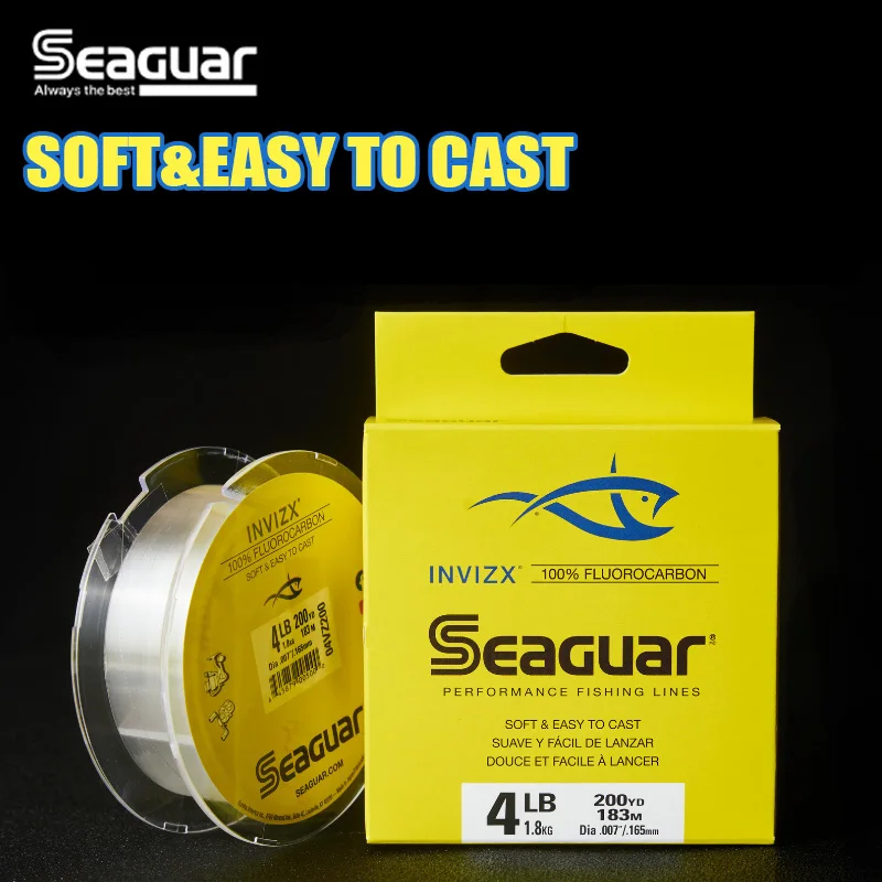 SEAGUAR INVIZX 100% الفلوروكربون الأداء خيط صنارة الصيد 4-25LB 183 متر ألياف الكربون حيدة زعيم خط صيد السمك #5