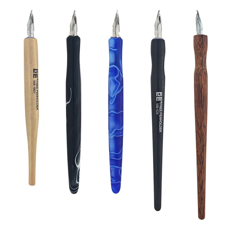 BALAOYE Blue Black Resin Dipping Pen Red Pear Wood Ink Pens Office School Dip Pen Manual Polishing Tips Stationery Writing Gifts