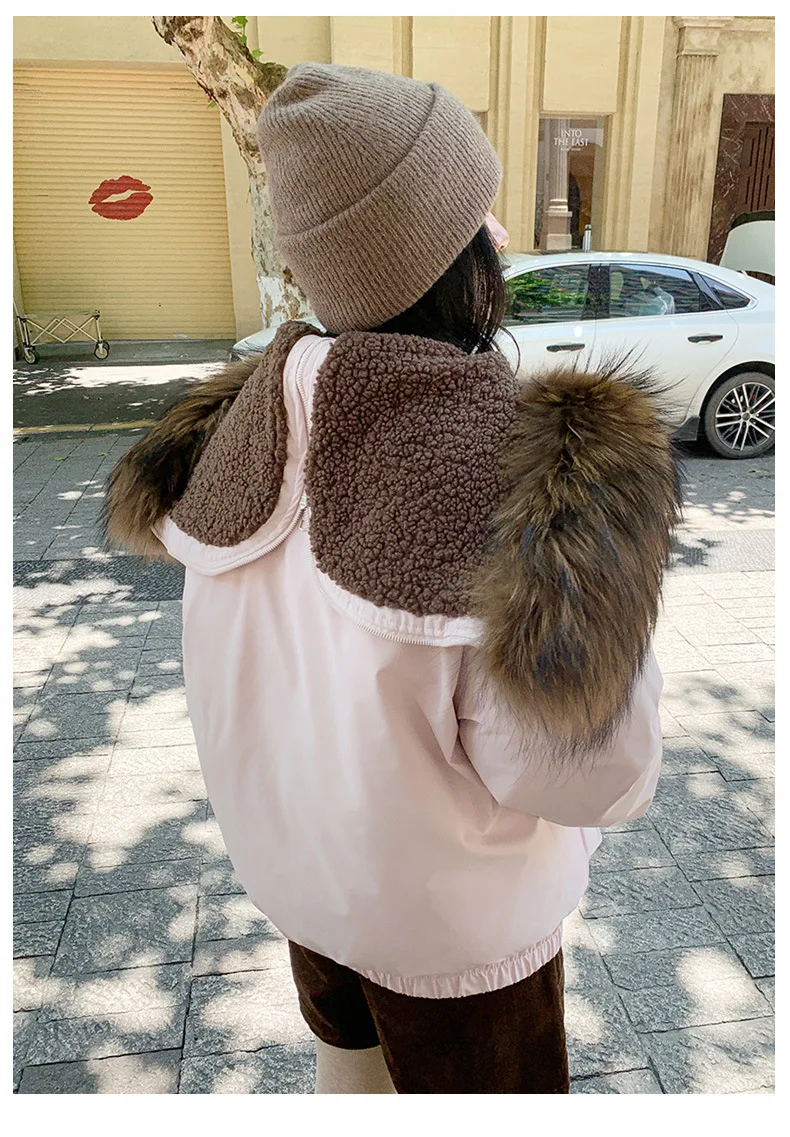 2025 Winter Fur Patchwork Hooded Women Parkas Simple Warm Vintage Embroidery Streetwear Jackets Y2k Aesthetic Loose Grunge Coats