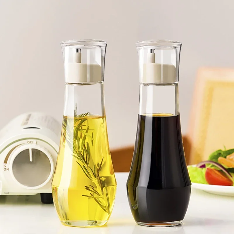 Thickened Portable Glass Oil Pourer Bottle with Lid Multi-functional Leak-proof Stainless Steel Oil Sprayer for Home Use