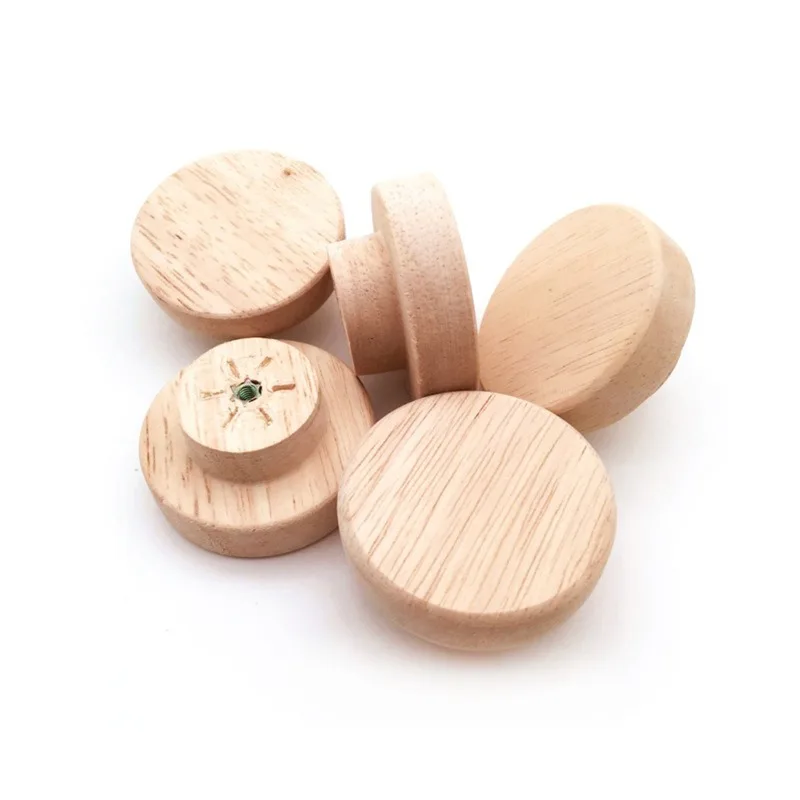 Round Wooden Cabinet Knobs Unfinished Wood cupboard Furniture Drawer Pulls Handles with Screws for Wardrobe Dresser Closet