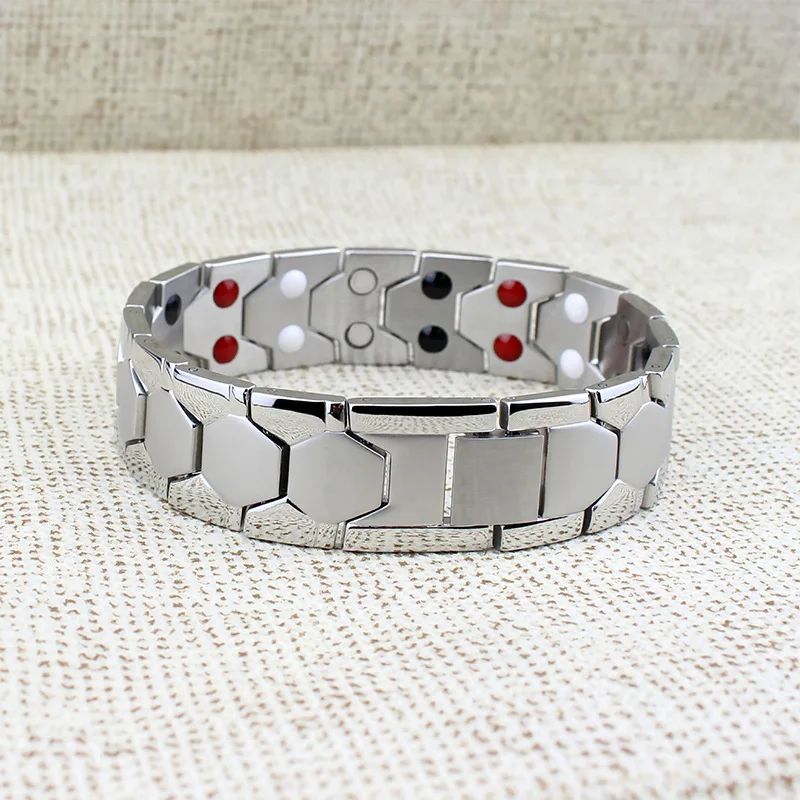 

Customized-Border E-Commerce Men's Stainless Steel Metal Plated Germanium Stone Bracelet In Stock Factory