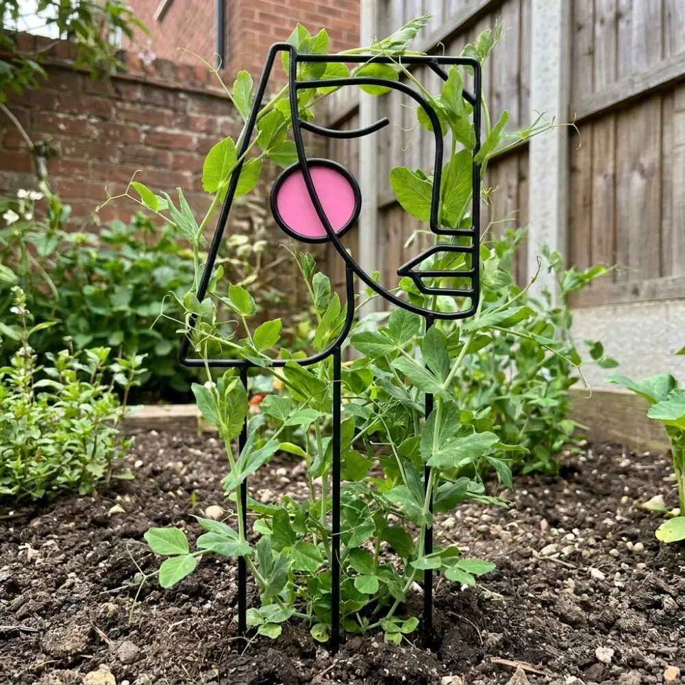 Abstract Line Plant Climbing Trellis Human Face Shaped Iron Art Flower Pot Bracket Rustproof Weather Resistance